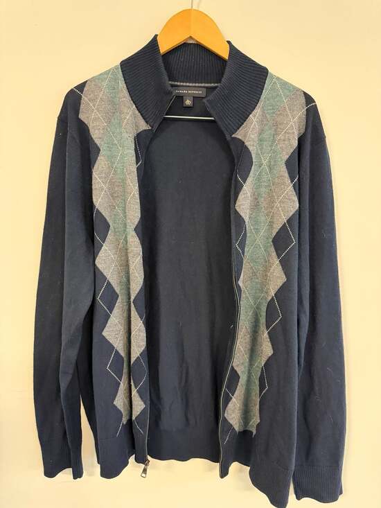 Banana Republic Men's XL Argyle Full Zip Wool Blend Sweater Navy Blue - Picture 4 of 6